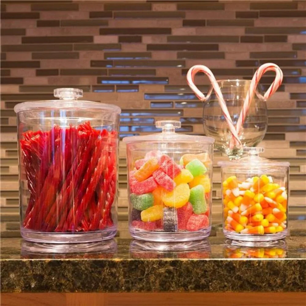 60-Ounce, 30-Ounce and 15-Ounce Clear Plastic Apothecary Jars Set of 3